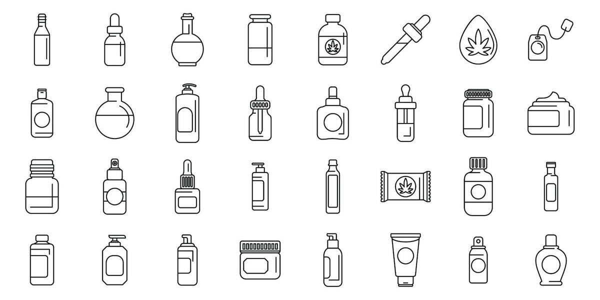 grid of THC products in simple graphic icon form against a white backdrop