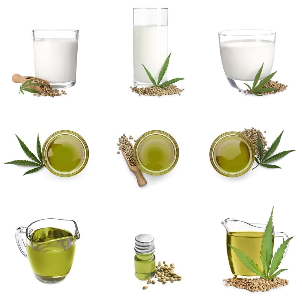 selection of cannabis infused drinks in different drinking containers