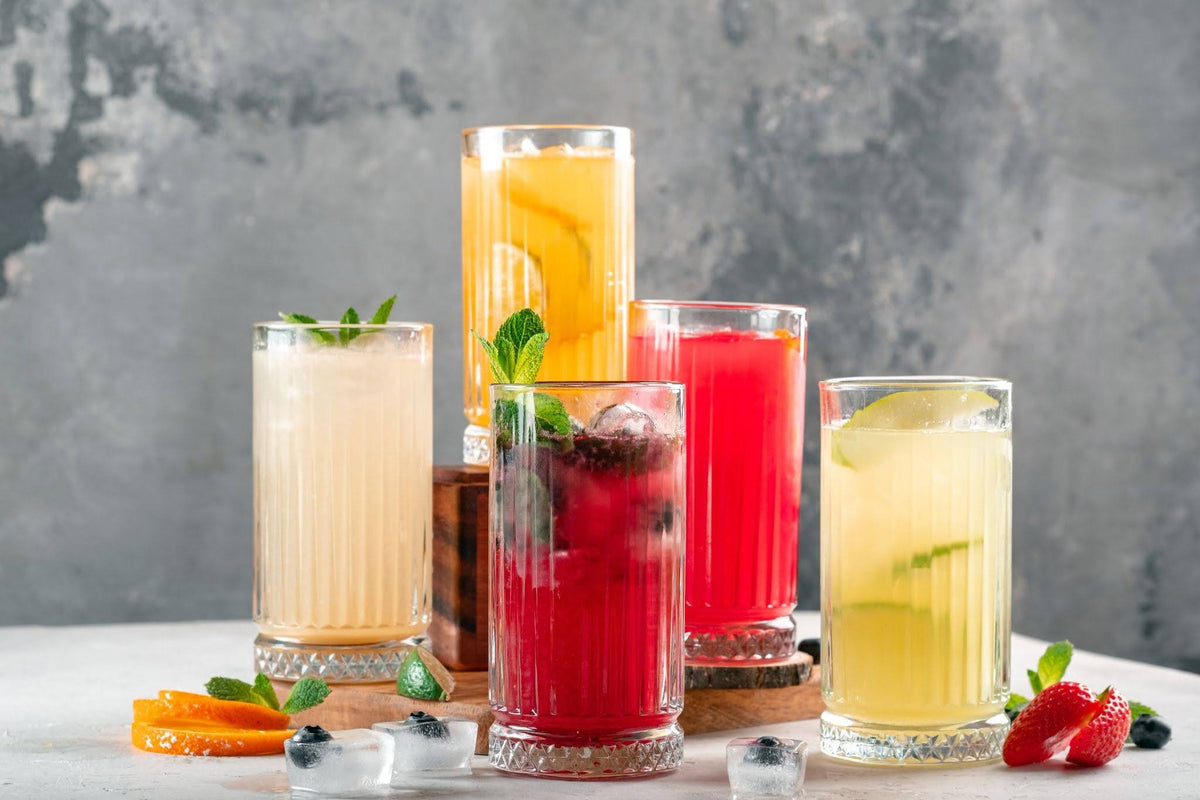 selection of mixed drinks with THC